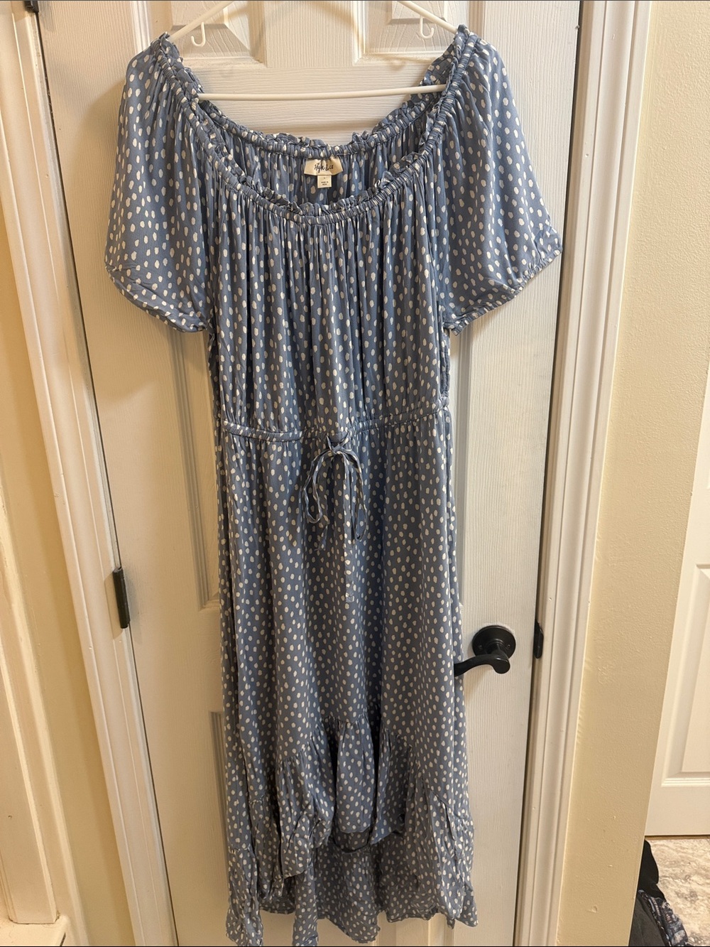 Style & Co. Blue Sea Shell & White High-Low Polka Dot Midi Dress NWT Size Large